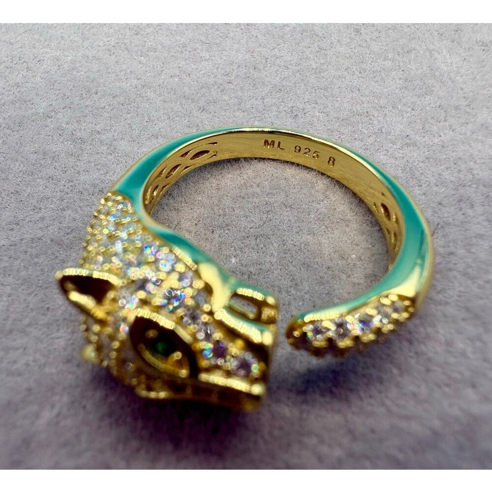 Sz 7.5 -Cougar Moissanite Ring in Gold over 925 Stamped - NEW - Picture 8 of 9